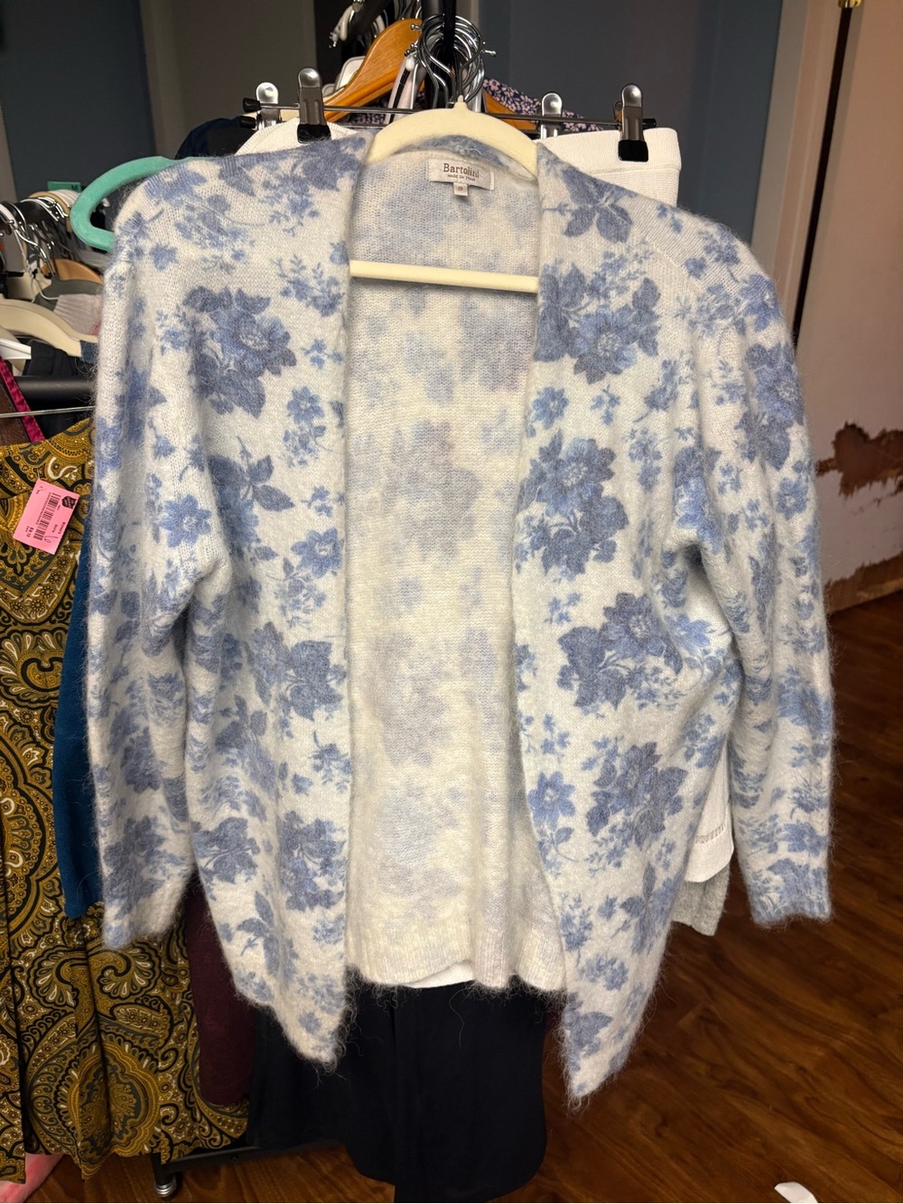Bartolini Women's Cream & Light Blue Patterned Cardigan Sweater